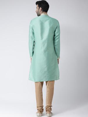sea green jacquard dupion kurta pyjama set - 17335050 - Standard Image - 3