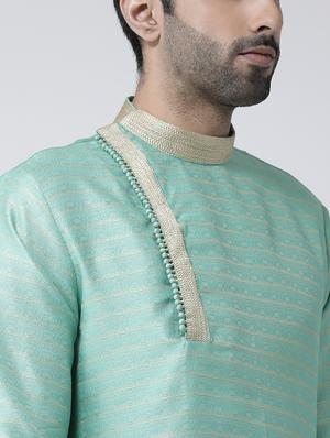 sea green jacquard dupion kurta pyjama set - 17335050 - Standard Image - 4
