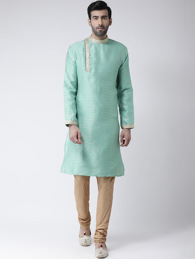 sea green jacquard dupion kurta pyjama set - 17335050 - Zoom Image - 1