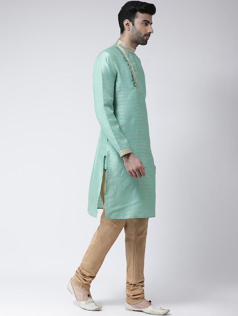 sea green jacquard dupion kurta pyjama set - 17335050 - Zoom Image - 2