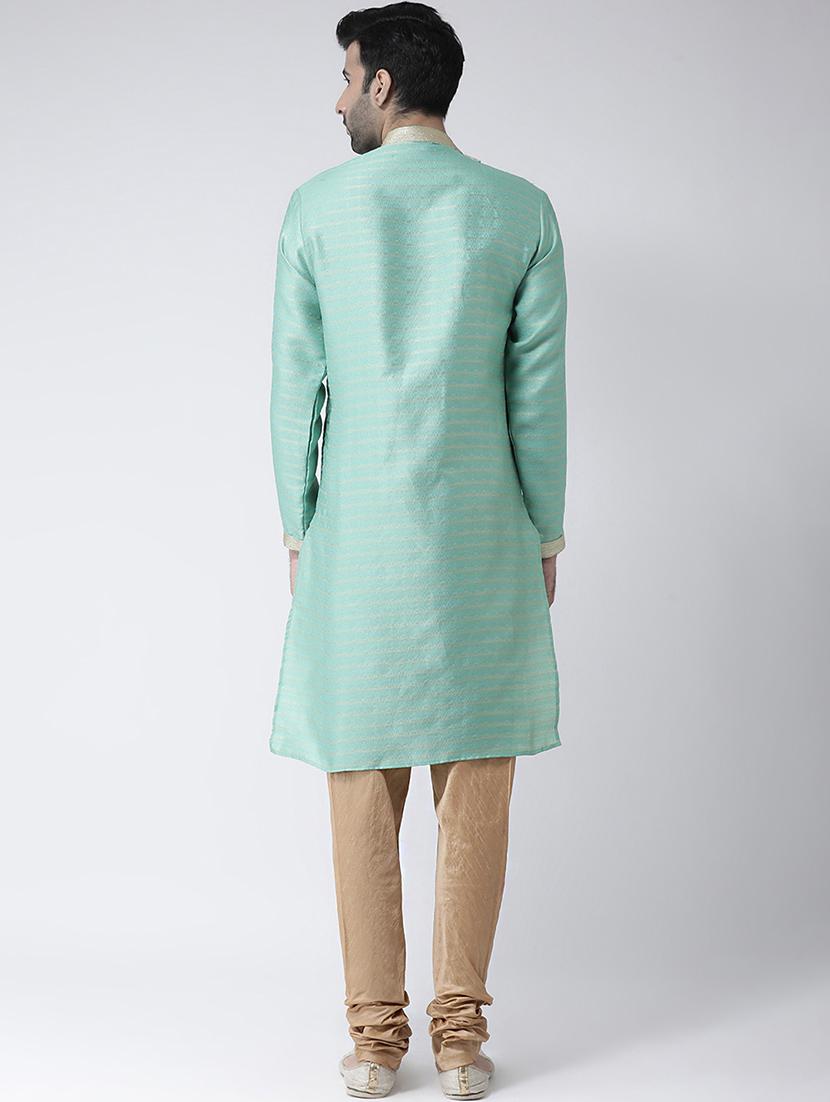 sea green jacquard dupion kurta pyjama set - 17335050 - Zoom Image - 3