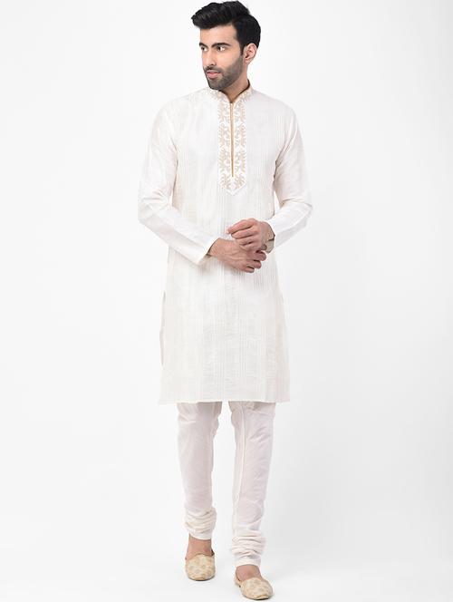 cream embroidered kurta pyjama set - 17335056 - Standard Image - 1