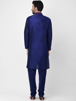 navy blue embroidered pin tucked kurta pyjama set - 17335059 - Standard Image - 3