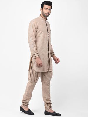 brown woven dupion kurta pyjama set - 17335061 - Standard Image - 2