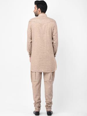 brown woven dupion kurta pyjama set - 17335061 - Standard Image - 3