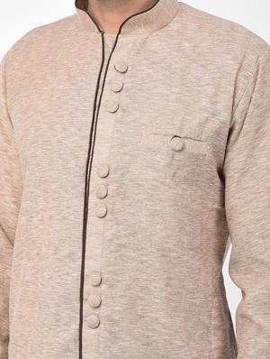 brown woven dupion kurta pyjama set - 17335061 - Standard Image - 5
