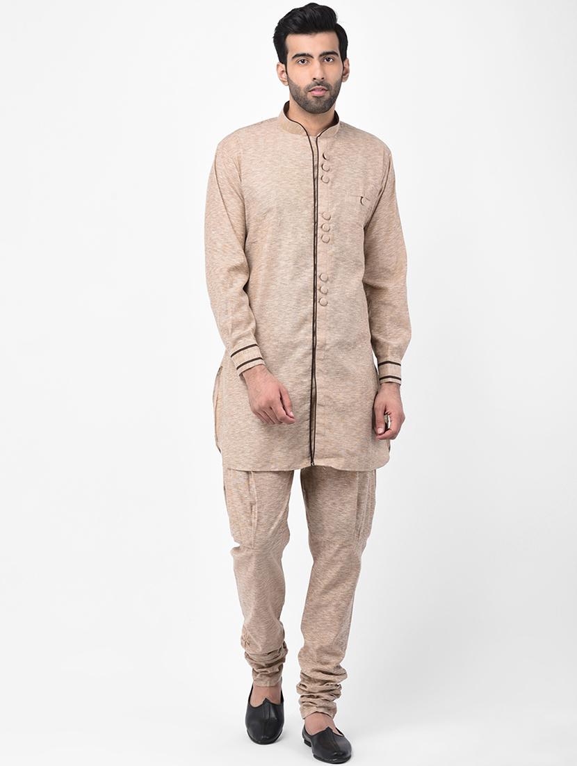 brown woven dupion kurta pyjama set - 17335061 - Zoom Image - 1