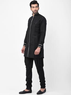 black woven dupion kurta pyjama set - 17335062 - Standard Image - 2