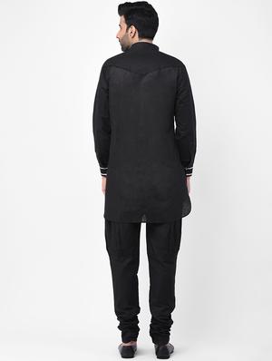 black woven dupion kurta pyjama set - 17335062 - Standard Image - 3