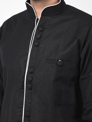black woven dupion kurta pyjama set - 17335062 - Standard Image - 5
