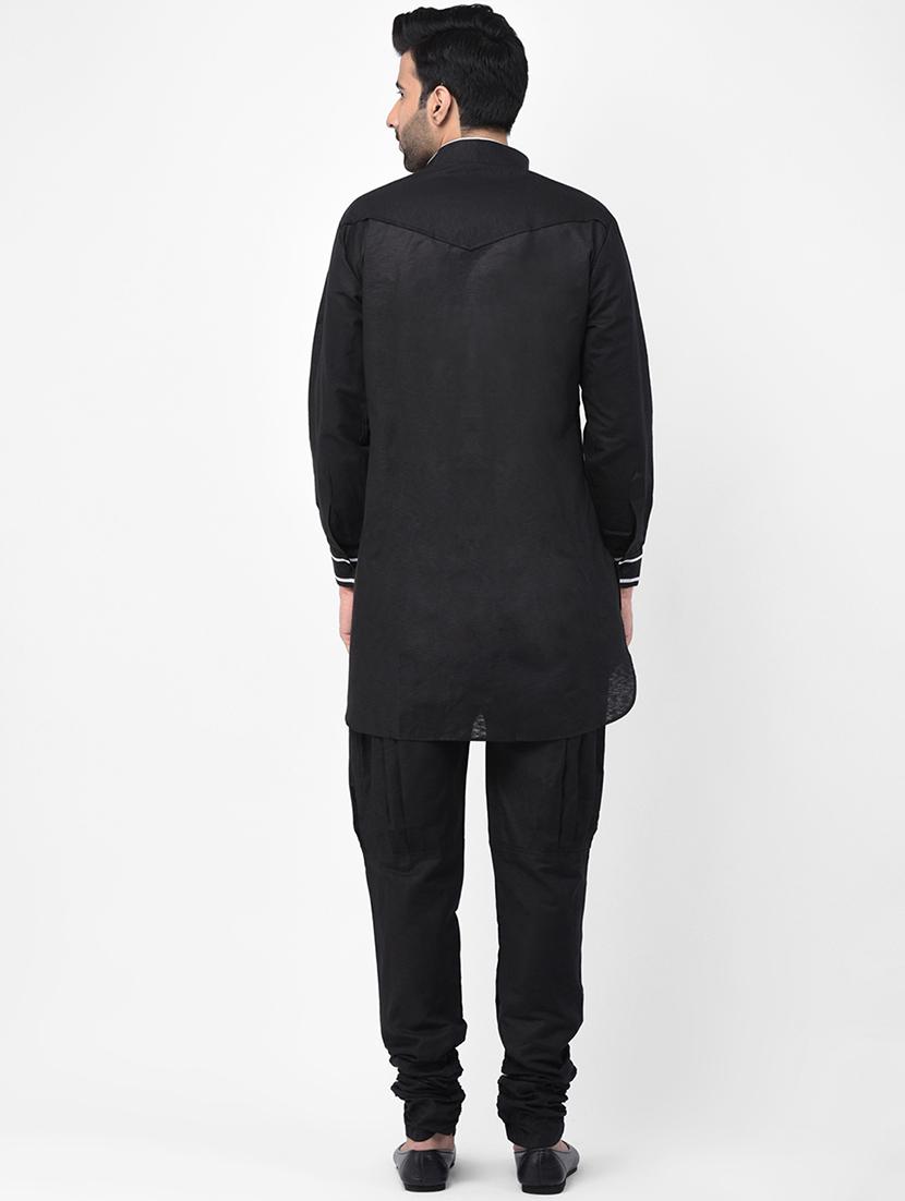 black woven dupion kurta pyjama set - 17335062 - Zoom Image - 3