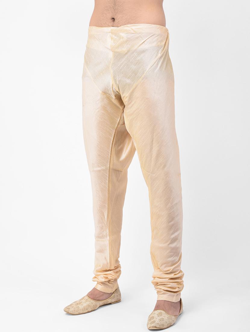 beige woven dupion kurta pyjama set with embroidered neckline - 17335064 - Zoom Image - 4