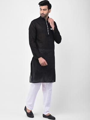 black solid kurta pyjama set - 17335067 - Standard Image - 2