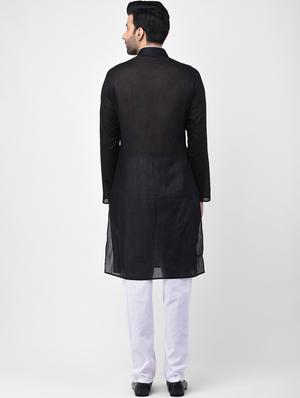 black solid kurta pyjama set - 17335067 - Standard Image - 3