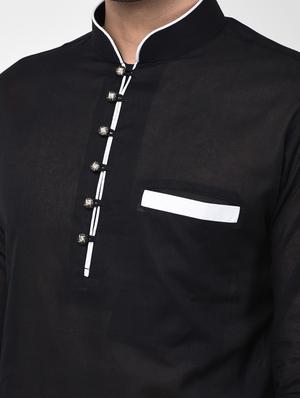 black solid kurta pyjama set - 17335067 - Standard Image - 5