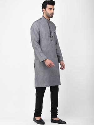 black woven kurta pyjama set - 17335070 - Standard Image - 2