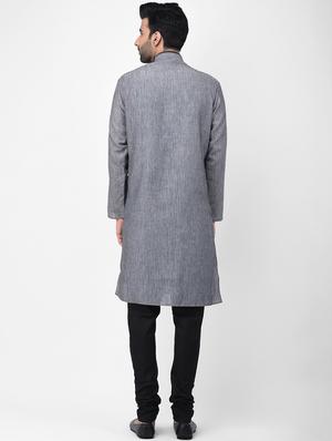 black woven kurta pyjama set - 17335070 - Standard Image - 3