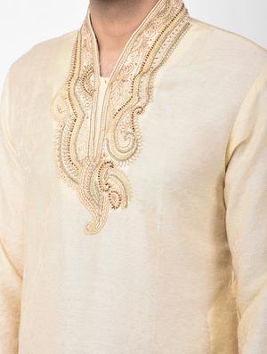 beige embroidered kurta pyjama set - 17335074 - Standard Image - 5