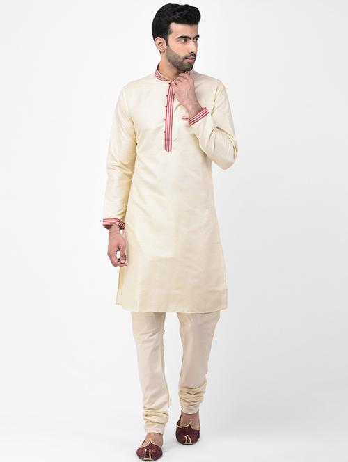 beige solid kurta pyjama set with embroidered - 17335077 - Standard Image - 1