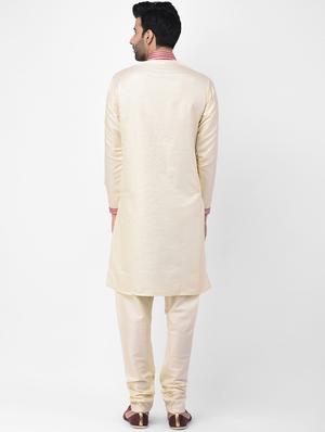 beige solid kurta pyjama set with embroidered - 17335077 - Standard Image - 3