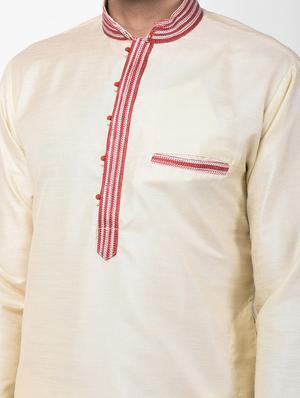 beige solid kurta pyjama set with embroidered - 17335077 - Standard Image - 5