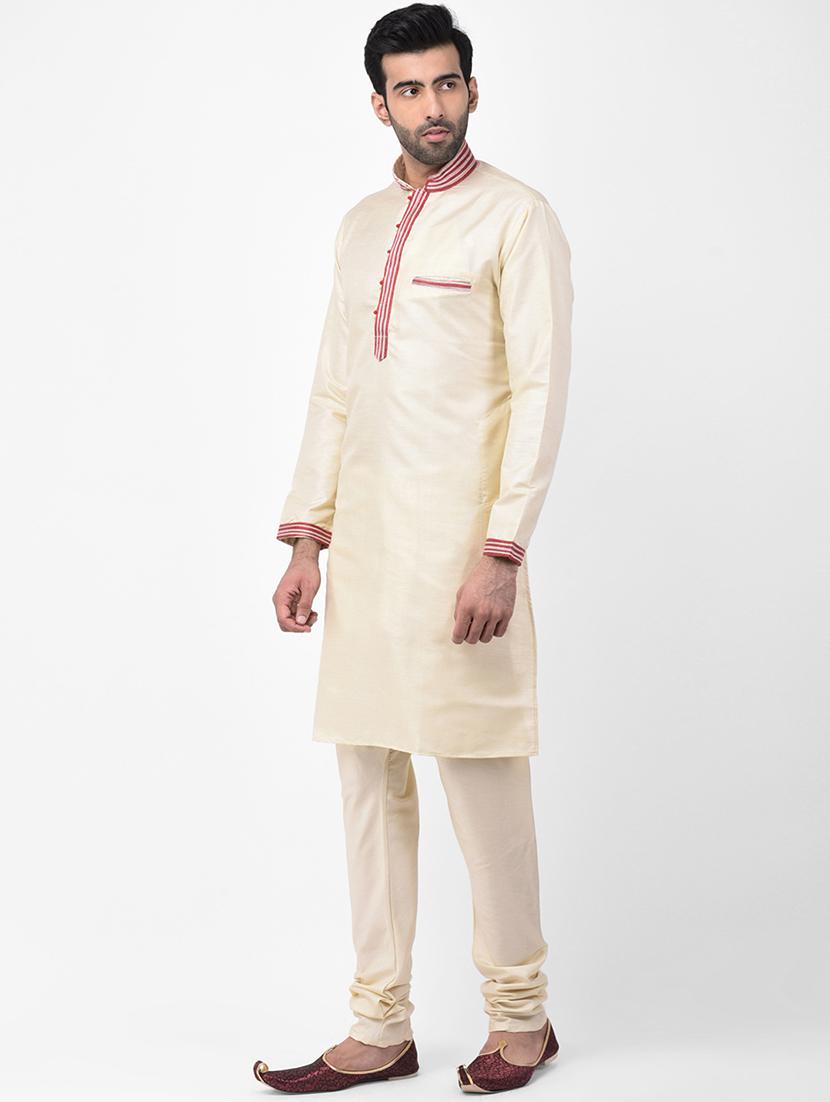 beige solid kurta pyjama set with embroidered - 17335077 - Zoom Image - 2
