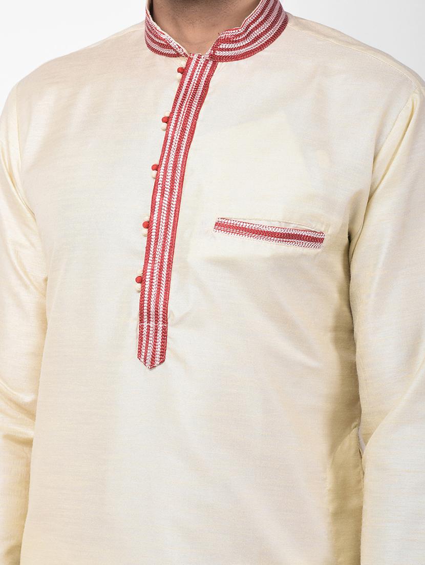 beige solid kurta pyjama set with embroidered - 17335077 - Zoom Image - 5
