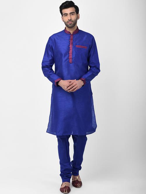 blue solid kurta pyjama set with embroidered - 17335078 - Standard Image - 1