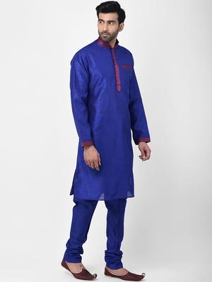 blue solid kurta pyjama set with embroidered - 17335078 - Standard Image - 2