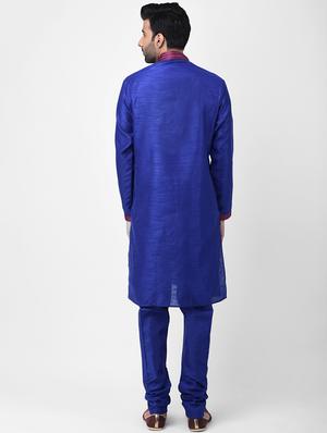 blue solid kurta pyjama set with embroidered - 17335078 - Standard Image - 3