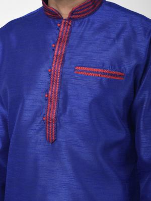 blue solid kurta pyjama set with embroidered - 17335078 - Standard Image - 5