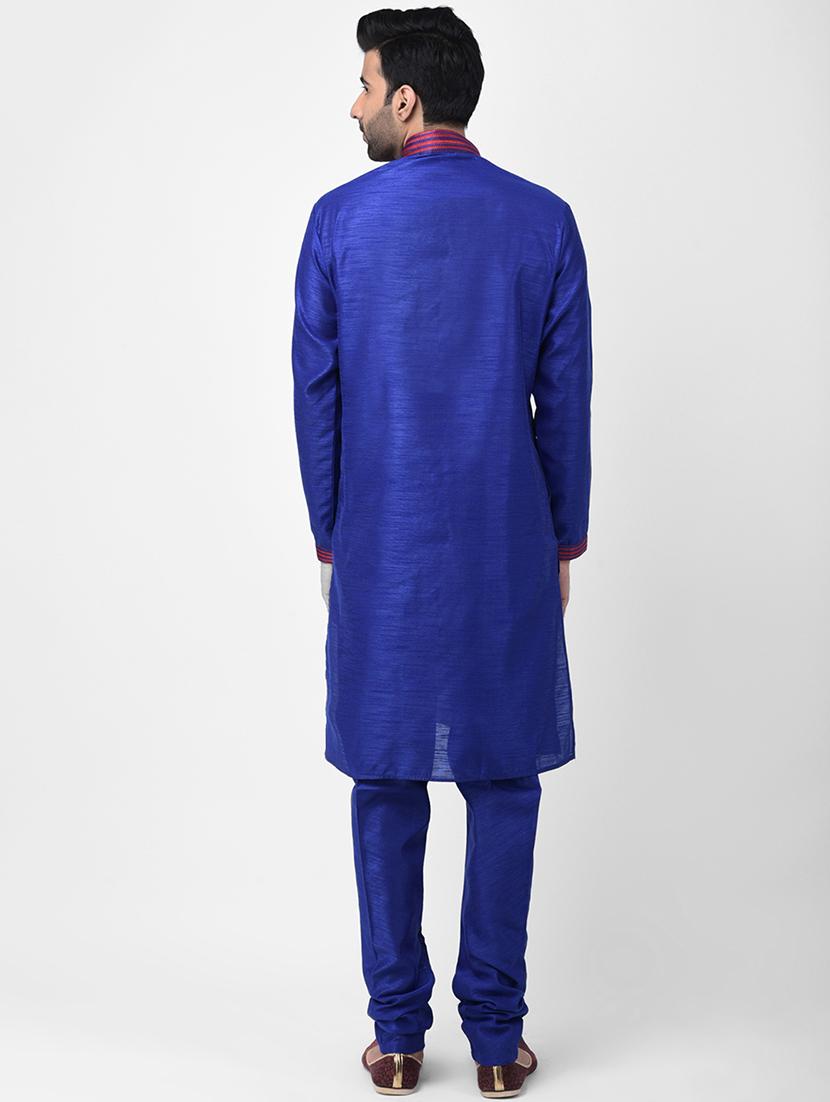 blue solid kurta pyjama set with embroidered - 17335078 - Zoom Image - 3