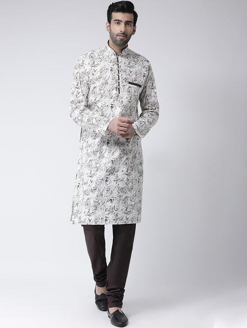 white printed dupion kurta pyjama set - 17335080 - Standard Image - 1