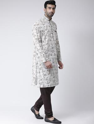 white printed dupion kurta pyjama set - 17335080 - Standard Image - 2