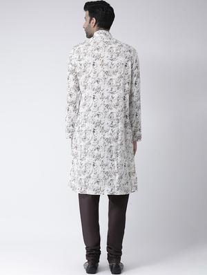 white printed dupion kurta pyjama set - 17335080 - Standard Image - 3