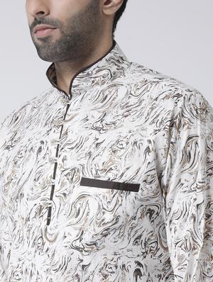 white printed dupion kurta pyjama set - 17335080 - Standard Image - 4