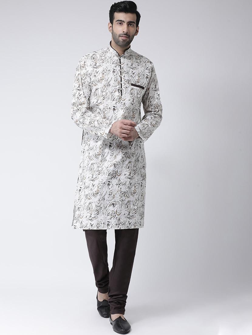 white printed dupion kurta pyjama set - 17335080 - Zoom Image - 1