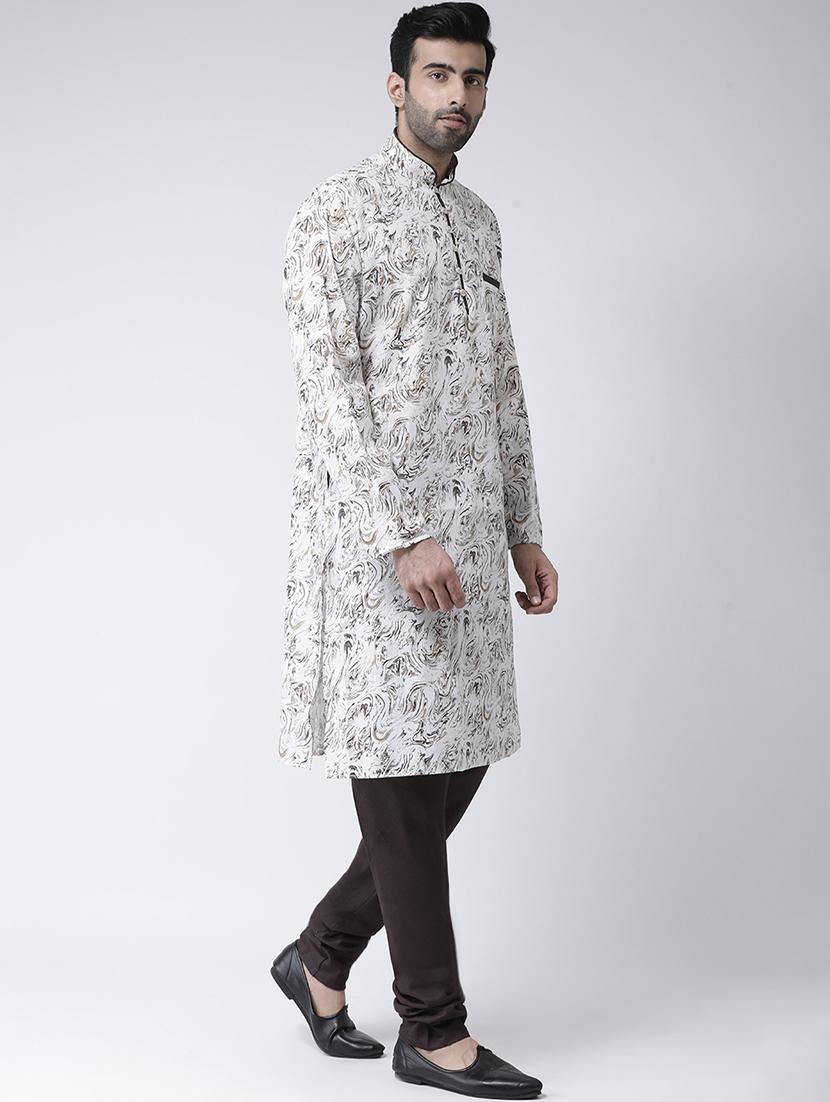 white printed dupion kurta pyjama set - 17335080 - Zoom Image - 2