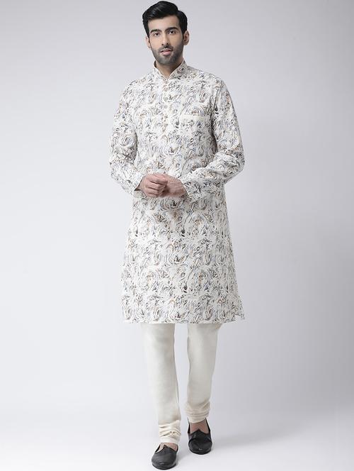 white printed dupion kurta pyjama set - 17335081 - Standard Image - 1