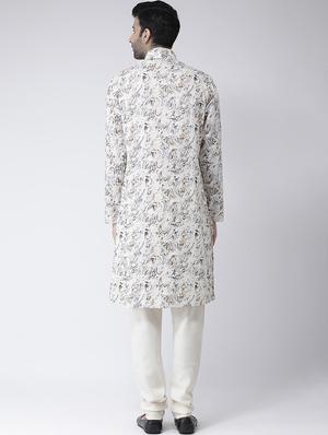 white printed dupion kurta pyjama set - 17335081 - Standard Image - 3
