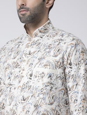 white printed dupion kurta pyjama set - 17335081 - Standard Image - 4
