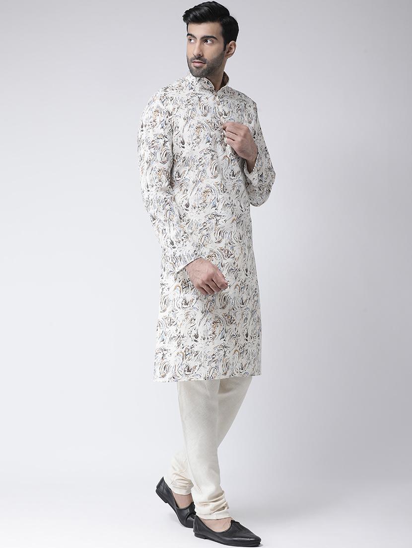 white printed dupion kurta pyjama set - 17335081 - Zoom Image - 2