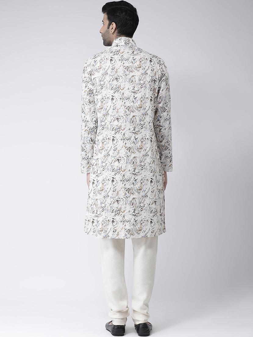 white printed dupion kurta pyjama set - 17335081 - Zoom Image - 3