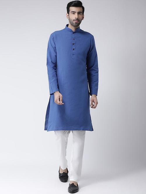 blue solid dupion kurta pyjama set - 17335085 - Standard Image - 1