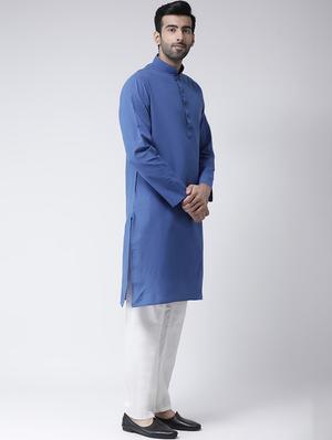 blue solid dupion kurta pyjama set - 17335085 - Standard Image - 2