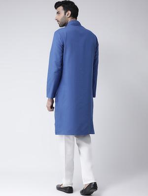 blue solid dupion kurta pyjama set - 17335085 - Standard Image - 3