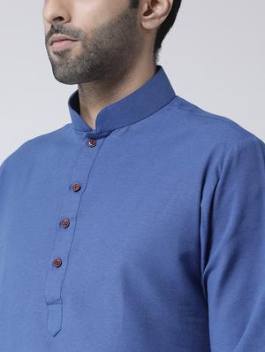 blue solid dupion kurta pyjama set - 17335085 - Standard Image - 4