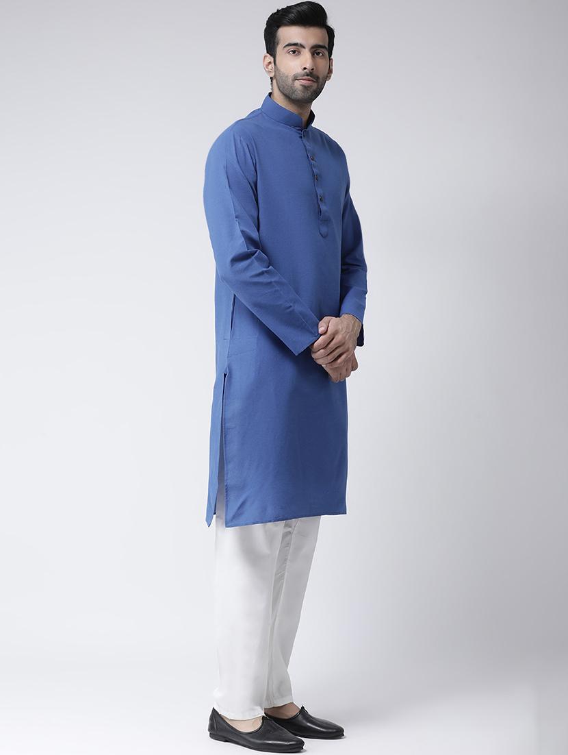blue solid dupion kurta pyjama set - 17335085 - Zoom Image - 2
