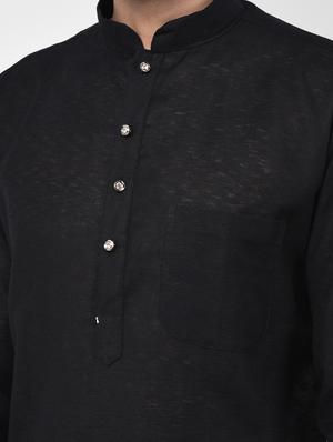 black solid dupion kurta pyjama set - 17335086 - Standard Image - 5