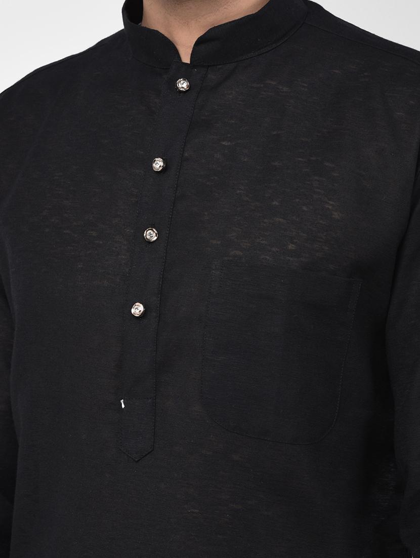 black solid dupion kurta pyjama set - 17335086 - Zoom Image - 5